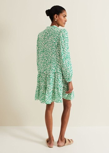 Phase Eight Penele Leaf Print Swing Dress Green Canada | FBRSMD-061